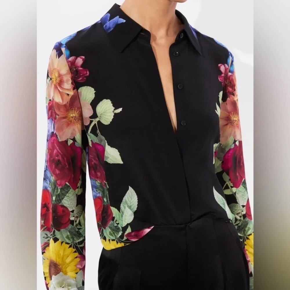 Alice and Olivia Brady Front Blouse Medium Silk Floral